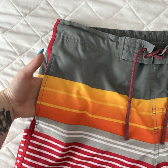 George Mens Size Medium Striped Red Stretch Swim Trunk Lined Pockets Summer - Picture 3 of 8